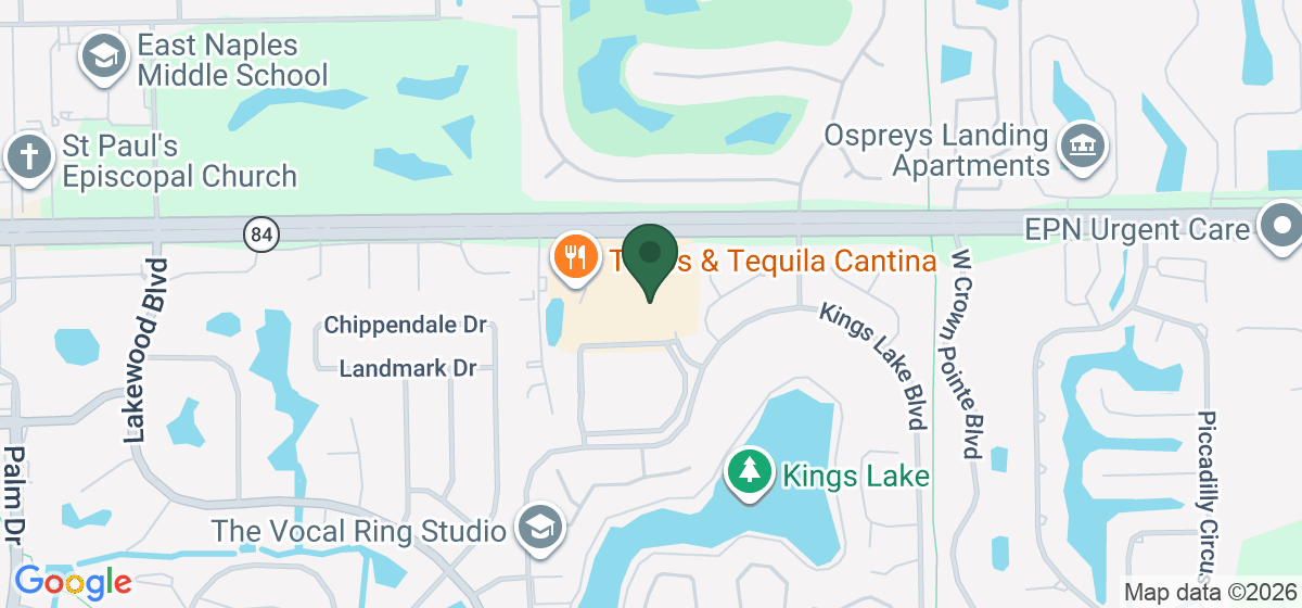 Map showing the location of Pet Supplies Plus Naples (Kings Lake Square)
