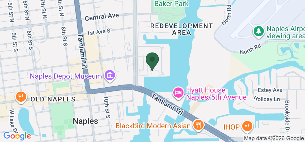 Map showing the location of EJ's Bayfront Cafe