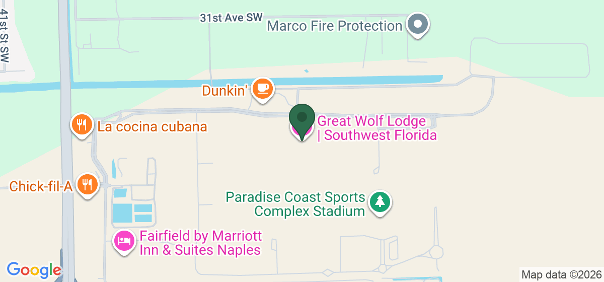 Map showing the location of Great Wolf Lodge | Southwest Florida