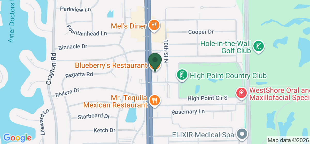 Map showing the location of Blueberry's Restaurant