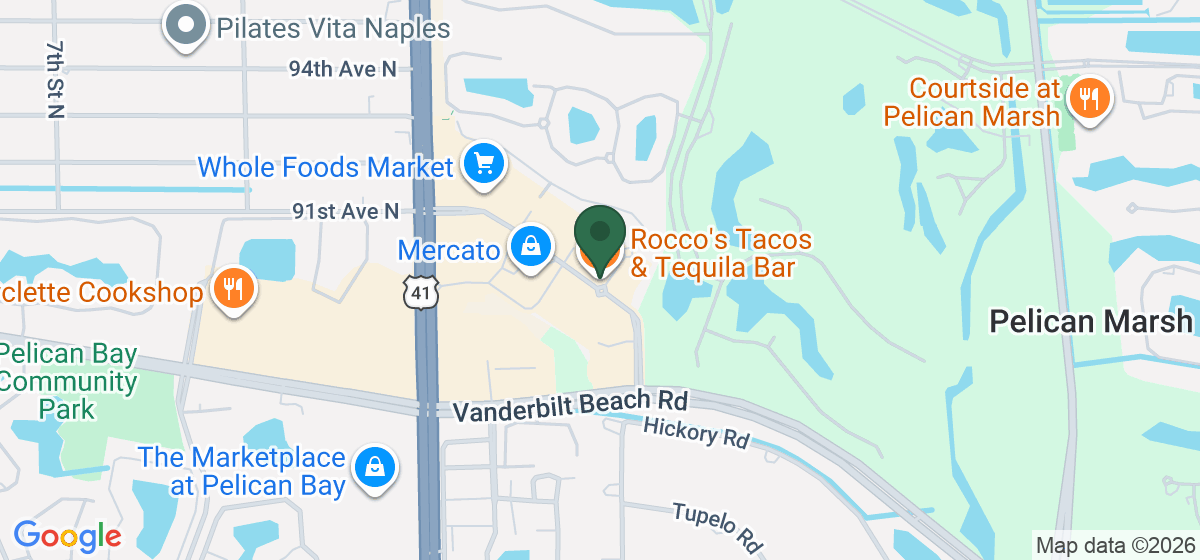 Map showing the location of Rocco's Tacos & Tequila Bar